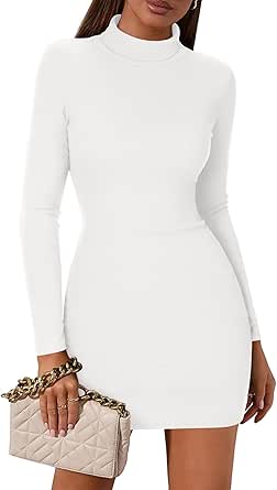 Zeagoo Women's Sexy Bodycon Dress Long Sleeve Slim Fit Turtleneck Dress Solid Color Party Club Dresses Fall Winter 2024