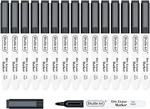 Shuttle Art Dry Erase Markers, 15 Pack Black Magnetic Whiteboard Markers with Erase,Fine Point Dry Erase Markers Perfect For Writing on Whiteboards, Dry-Erase Boards,Mirrors for School Office Home