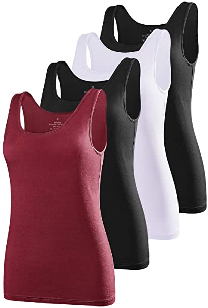 AMVELOP Elastic Tank Tops for Women Undershirts Pack of 4 Slim-Fit