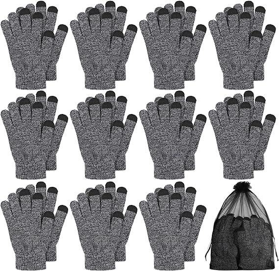 Cooraby 12 Pairs Winter Touchscreen Gloves Stretchy Knit Texting Gloves with Mesh Bag for Men or Women