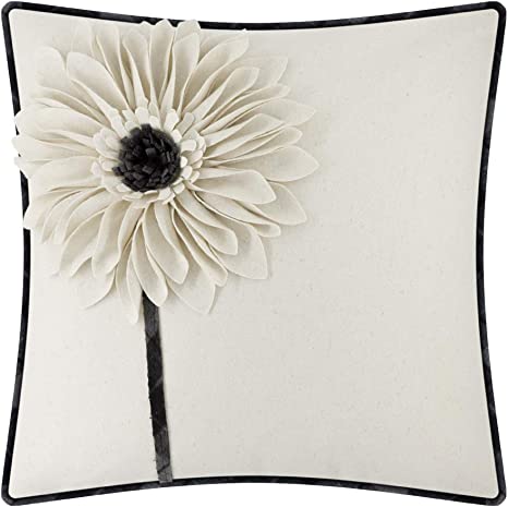 JWH 3D Sunflower Throw Pillow Covers 18x18 Decorative Aesthetic Flower Accent Pillow Case Handmade Pillowcase Colorful Cushion Cover Bed Sofa Couch Bedroom Beige and Grey