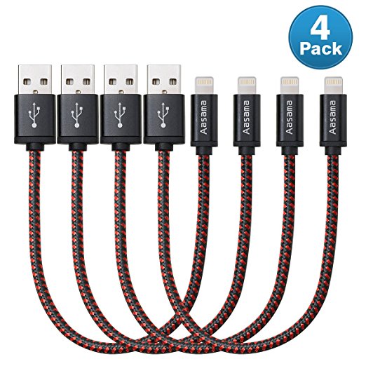 Aasama iPhone Charger, 8 inches Short Nylon Braided Cord Lightning to USB Charging Cable for iPhone iPad and iPod (4 Pack)