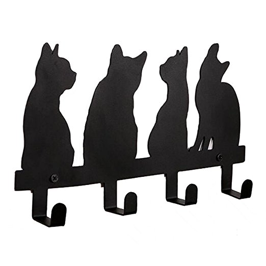YOURNELO Metal Cute Cats Wall Mounted Coat Rack 4 Hooks