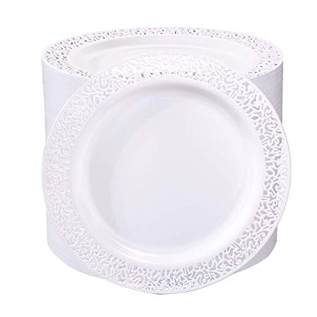 102 Pack 9 Inch White Plastic Lunch Plates, Premium Quality Round Disposable Plates for Dinner, Washable and Reusable Party Wedding Plates