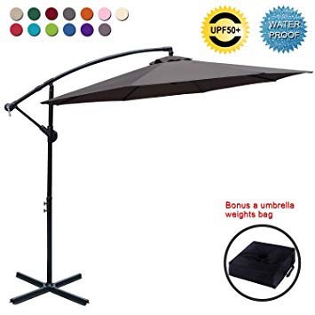 ABCCANOPY Patio Umbrellas Cantilever Umbrella Offset Hanging Umbrellas 10 FT Outdoor Market Umbrella with Crank & Cross Base for Garden, Deck, Backyard, Pool and Beach, 12  Colors, (Tan)