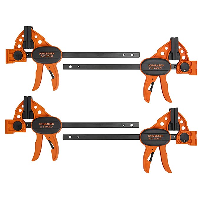 Jorgensen 6" One-Hand Clamp/Spreader, 4-pack, Light Duty, E-Z Hold Bar Clamps Set, 99216A