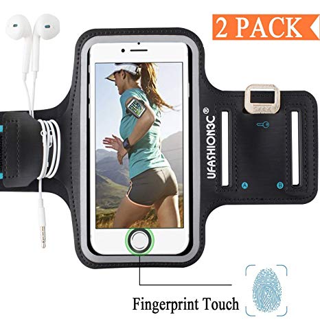 uFashion3C [2 PACK] Fingerprint Running Armband fits iPhone XS X 8 7 6S 6 Plus for Women and Men,Water Resistant Sports Arm band Case Pouch for Workout, Fitness with Key Holder and Card Pocket (Black)