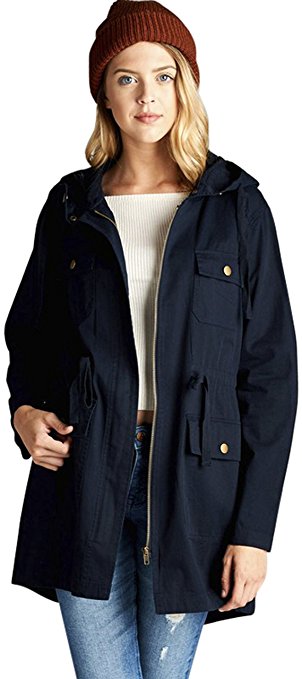 ToBeInStyle Women's Drawsting Cinched Waist Hooded Utility Jacket