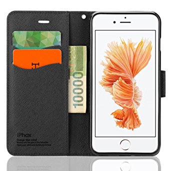 iPhone 6 plus Case,iPhone 6s plus Case,Souldio™Leather Case for iPhone 6 plus(5.5 in.)Wallet Case with Card Holder Kickstand Flip Cover Protective Case Cross Magnet Phone Cases(Black)