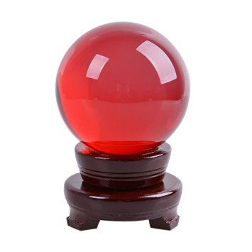 LONG SHENG 80mm (3.1 inch) Feng Shui Crystal Ball Sphere Free Wooden Stand (Red)