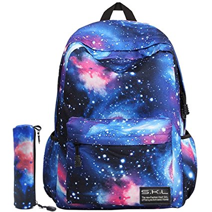 School Bag For Boys Girls, LeHom Galaxy Blue Stylish Unisex Canvas Book Bag School Backpacks For Girls Boys With Pen Bag