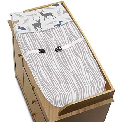 Sweet Jojo Designs Baby Changing Pad Cover for Blue Grey and White Woodland Animals Collection