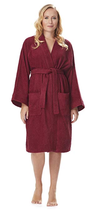 Arus Women's Short Kimono Lightweight Bathrobe Turkish Cotton Terry Cloth Robe White