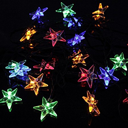 OxyLED Y20 LED Solar Fairy Lights, 7 Meters 20LEDs Multi Color Star Shaped Waterproof Outdoor String Lights for Christmas, Garden, Lawn, Yard, Fence