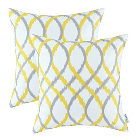Pack of 2 CaliTime Throw Pillow Covers, Modern Two-tone Waves Geometric, 18 X 18 Inches, Gray Yellow