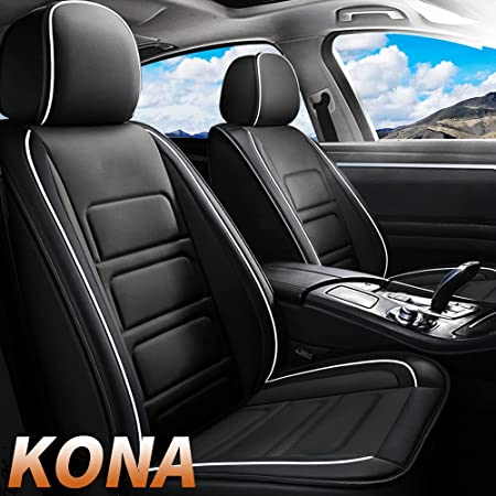 Car Seat Covers Custom Fit Full Set Seat Covers Compatible with Hyundai Kona 2018 2019 2020 2021 2022 Waterproof Faux Leather Vehicle Cushion Cover with Airbag.
