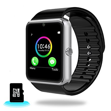 WGHL Wearable Bluetooth Touch Screen Smart Watch with Camera and SIM Card Slot for Android Samsung HTC LG SONY (Full Functions) IOS iPhone 5 / 5s / 6 / 6plus / 7(Partial functions) (Silver)