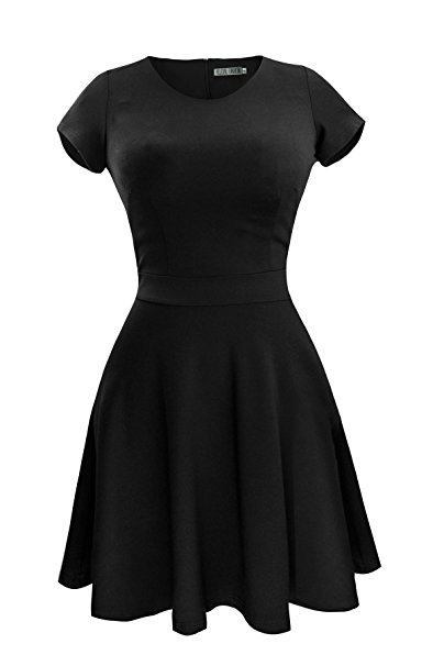 Heloise Women's A-Line Round Neck Short Sleeve Pleated Little Cocktail Party Dress