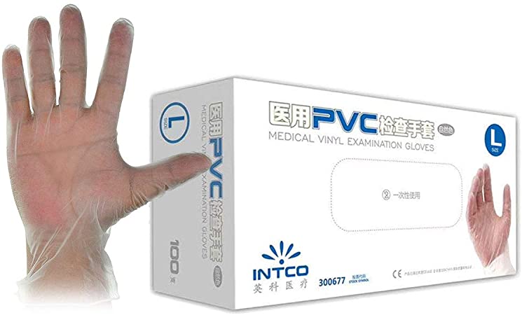 Disposable Medical Clear Vinyl Gloves - 4 mil,Latex Free,Powder Free,Non-Sterile,Large Size,(Box of 100PCS) ST-006