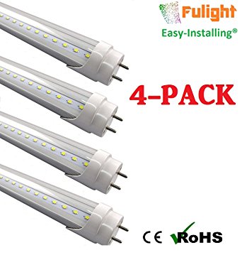 (4-PACK) Fulight Easy-Installing ¤ T8 LED Tube Light - 4 foot 18W (34W Equivalent), Warm White 3000K, F32T8, F34T12/WW, Double-End Powered, Clear Cover, Works from 110-120VAC