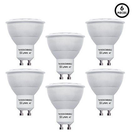 LB10561 LED GU10 MR16 40° 50W Equivalent, Dimmable 7 Watt, 3000K Soft White Light Bulbs, 550 Lumens, UL-Listed, Energy star certified, (6-Pack)