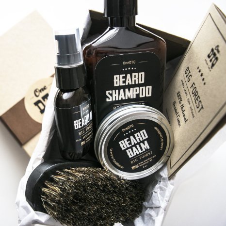 Big Forest Beard Grooming Kit: Beard Growth - Beard Shampoo, Beard Oil, Beard Balm, Beard Brush - Wood Scent - Comes as a Beard Grooming Gift Box