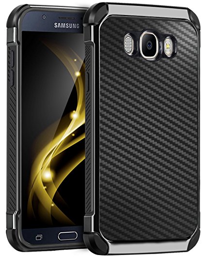 Galaxy J7 2016 Case, Galaxy J7 J710 Case, BENTOBEN 2 In 1 Drop Protection Anti-scratch Hybrid PC Laminated with Carbon Fiber Texture Shockproof Protective Case for Samsung Galaxy J7 J710 (2016), Black