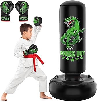 Larger Stable Dinosaur Punching Bag for Kids, 66" Tall Sports Kids Teens Inflatable Punching Bag with Boxing Gloves, Gifts for Boys & Girls Age 5-12 for Practicing Karate, Taekwondo, MMA