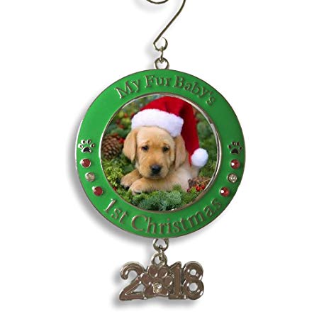 BANBERRY DESIGNS Pet's First Christmas 2018 - Photo Ornament with 2018 Charm and Engraved My Fur Baby's 1st Christmas