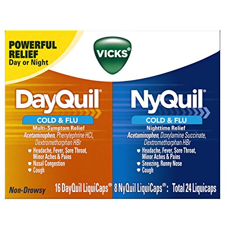 Vicks DayQuil/NyQuil Cough Cold and Flu Relief Convenience Pack, 24 LiquiCaps