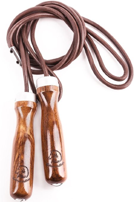 Leather Jump Rope Golden Stallion for Genuine Jump Rope Workout Experience - Gain More Energy and Get Better Body Shape with Weighted Jump Rope - Wooden Handles - Adjustable Jump Rope Length - High Quality Ball Bearings - Ideal As a Crossfit Jump Rope - Maximalize Your Jump Rope Workout Now