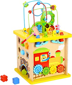 Pidoko Kids Wooden Activity Cube - Fun Forest Theme Toy for Toddlers Boys and Girls