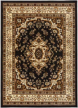 Antep Rugs Kashan King Collection Himalayas Oriental Polypropylene Indoor Area Rug (Black/Beige, 8' x 10')