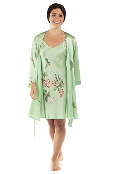 Women's Silk Nightgown Robe Set - Elegant Gifts by TexereSilk (The Hummingbirds)