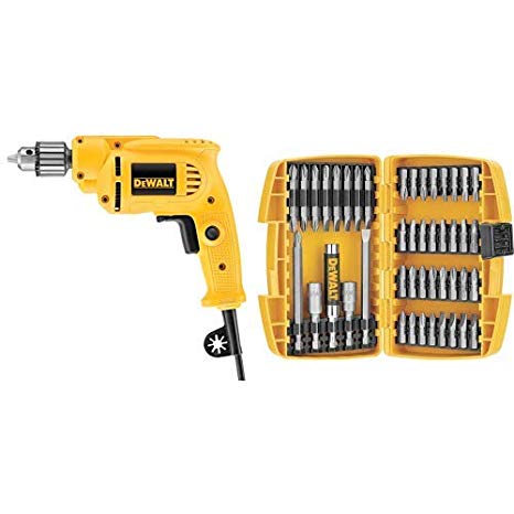 Dewalt DWE1014 3/8-Inch 0-2800 RPM VS Drill with Keyed Chuck with DEWALT DW2166 45 Piece Screwdriving Set with Tough Case