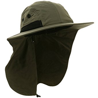 MG Nylon Juniper 4 Panel Safari Wide Brim Flap Cap Hat (Olive)