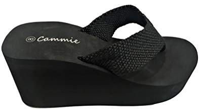 Cammie L-2155HH Womens High Wedge Flip Flop Platform Open Toe Sandals Thong Black