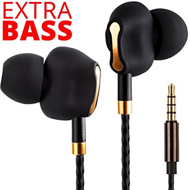 Premium Dual Driver Earbuds - Heavy Extra Bass Earbuds with Microphone - Best Womens Wired Earbuds with Bluetooth Receiver - Corded Earbuds w/ Extension Cord - Wired Earbuds for Men Women Teens Black