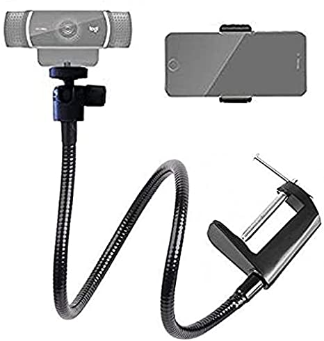 Etubby Webcam Stand Phone Holder 27" Adjustable Gooseneck Desktop Camera Desk Clamp Mount for All Cellphones, Logitech Webcam C925e, C922, C930e, C930, C920, C615, Etc. (1/4" Threaded)
