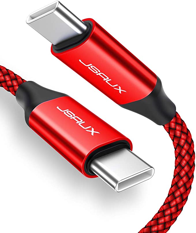 USB C to USB C 60W Cable, JSAUX[2-Pack 3.3ft] USB Type C Charger Cord Compatible with Samsung Galaxy S20  Note 20 Ultra Note 10 , MacBook Air/Pro 13'', iPad Pro 2020/2018, Pixel 2/3/4 XL, etc-Red