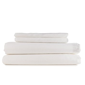 European Made Pure Linen Sheets Set (Flat, Fitted and 2 Pillowcases). 100% Fine Organic and Natural Flax (King, White)