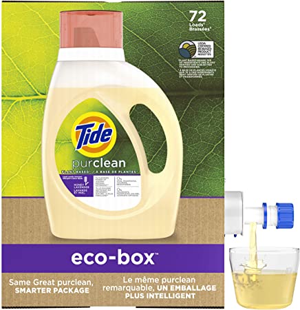 Tide Purclean Plant-Based Liquid Laundry Detergent eco-Box, HE Compatible, 105 fl oz, 72 Loads