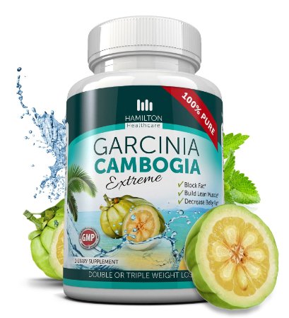 80% HCA EXTREME GARCINIA CAMBOGIA - 100% Pure Extract - 180 Capsules - All Natural Formula with Potassium - NO CALCIUM - by Hamilton Healthcare