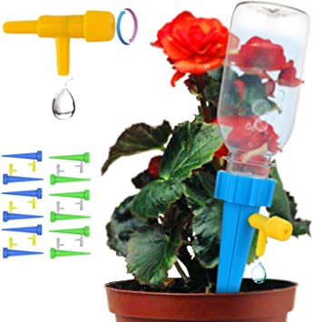 Self Watering Spikes, Plant Waterer, Adjustable Plant Watering Devices, Automatic Vacation Drip Irrigation Watering Bulbs Globes Stakes System with Slow Release Control Valve Switch for Plants