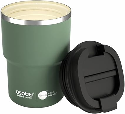 asobu Travel Mug Ceramic Coated Stainless Steel Insulated with Leak and Spill Proof Lid – Fits Standard Cup Holders 12 oz Tumbler (Basil Green)