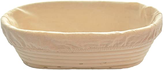 10" Banneton Brotform Bread Dough Proofing Rising Rattan Basket and Liner Combo Oval Shaped