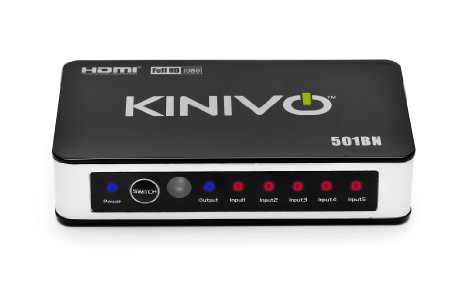 Kinivo 501BN Premium 5 port High speed HDMI switch with IR wireless remote and AC Power adapter - supports 3D 1080p