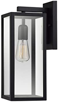 Globe Electric Bowery 1-Light Outdoor Indoor Wall Sconce, Matte Black, Clear Glass Shade 44176