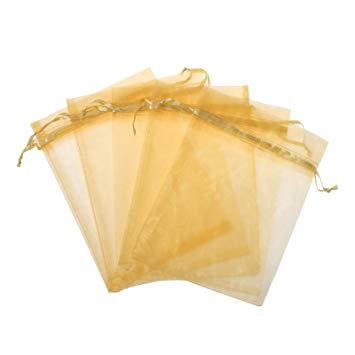 KUPOO Lot of 50 4" x 6"Drawstring Organza Pouch Strong Wedding Favor Gift Candy Bag (gold)