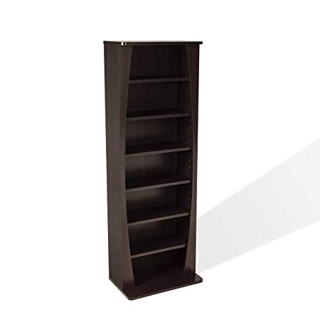 Atlantic Canoe Curved Multimedia Cabinet - Holds 231Cds, 115Dvds or 140 Blu-ray/Games, Adjustable Shelves, PN22535717 in Espresso